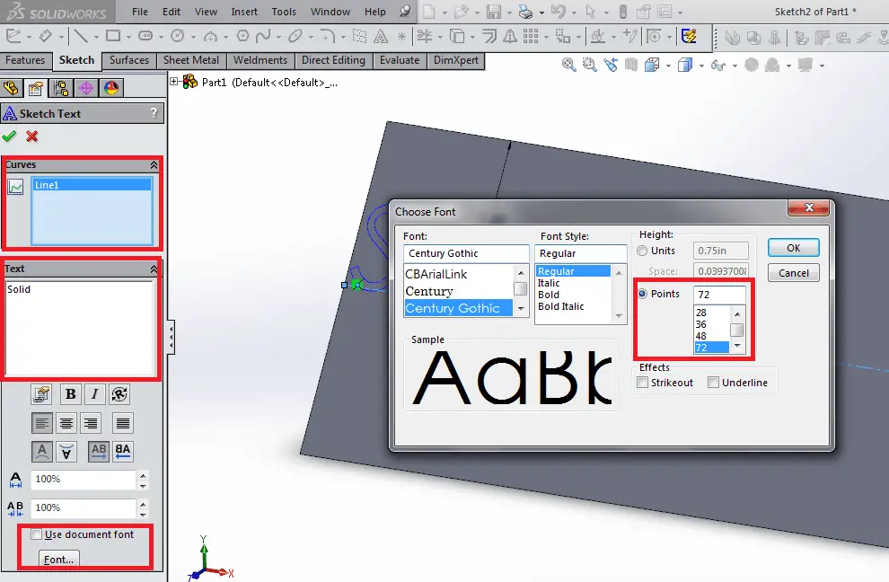 Change font size in solidworks