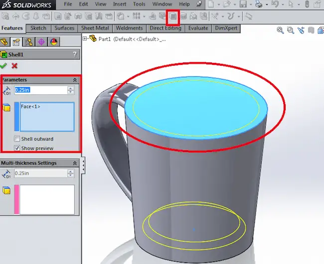 Shell feature in CAD Solidworks Tool