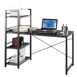 Glass Top Computer Desk with Four Shelf Bookcase by Techni Mobili